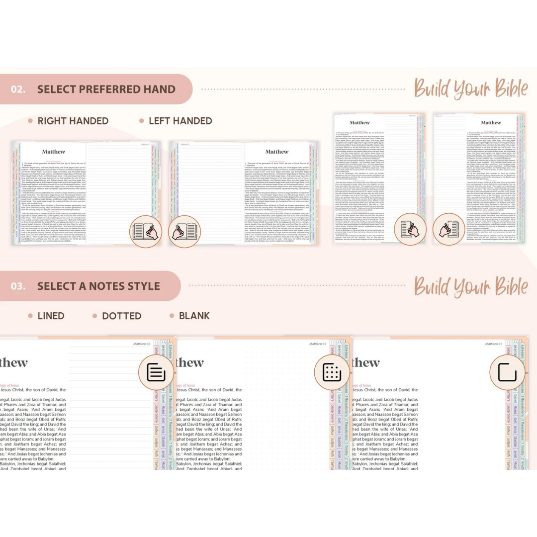 Select handedness and notes style: lined, dotted or blank